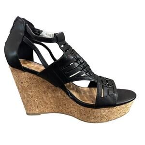 REPORT‎ cinnamon platform cork wedges black strapped open new no tags size 8